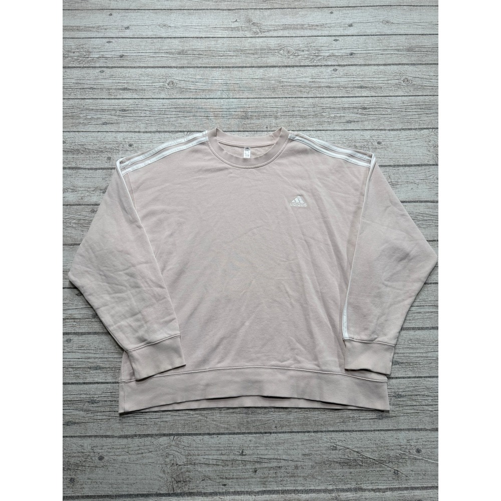 Adidas Sweatshirt Women's Large Pink 3-Stripe Crewneck Pullover Athletic Lounge